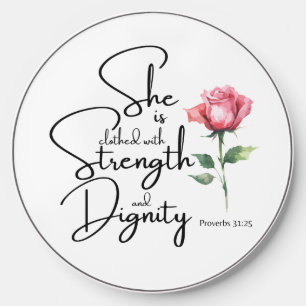 Proverbs 31:25 She is clothed Bible Verse Flower Wireless Charger