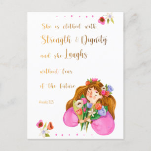 Proverbs 31:25 She is clothed with strength Postcard