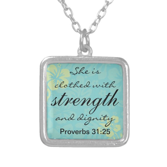 Proverbs 31 25 She is clothed with Strength Silver Plated Necklace (Front)