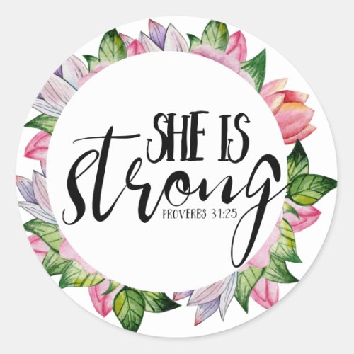 Proverbs 3125 She is Strong Watercolor Sticker