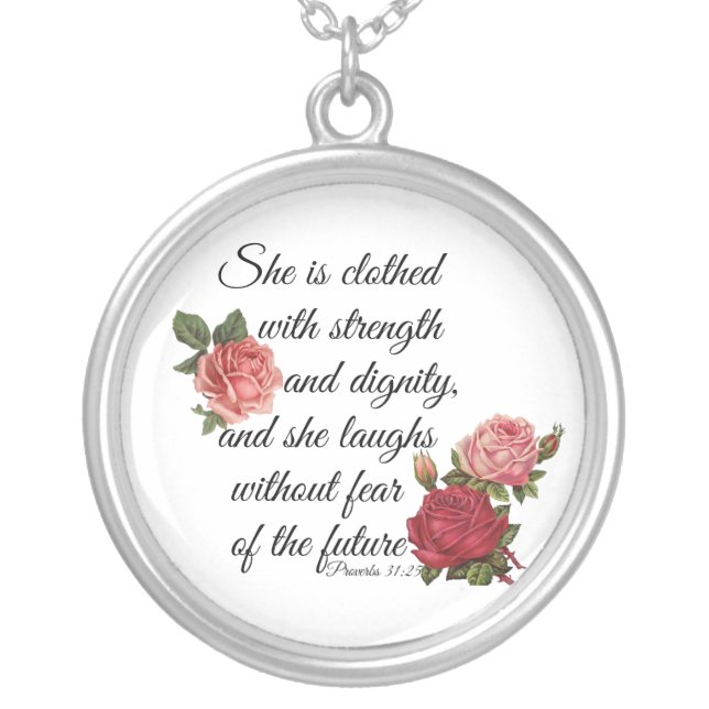 Proverbs 31:25 silver plated necklace (Front)