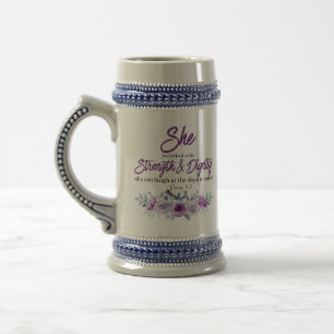 Proverbs 31:25 Strength and Dignity Purple Flower  Beer Stein