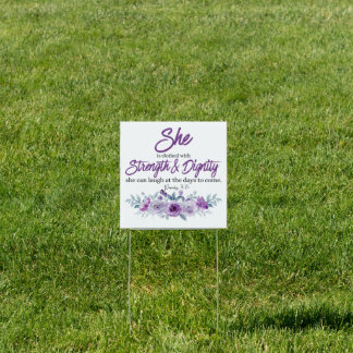 Proverbs 31:25 Strength and Dignity Purple Flower Sign