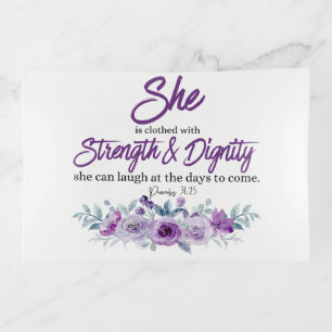 Proverbs 31:25 Strength and Dignity Purple Flower Trinket Tray