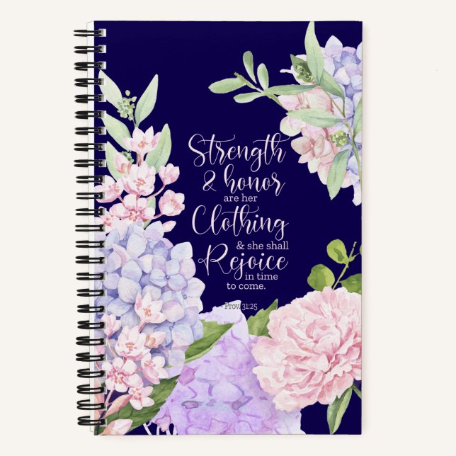Proverbs 31:25 Strength and Honour Blue Notebook (Front)