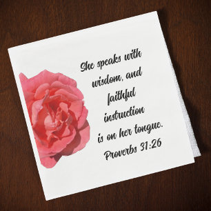 Proverbs 31:26 Christian Teacher Retirement Rose Napkins