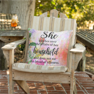 Proverbs 31:27 Mother's Day Scripture Outdoor Pillow
