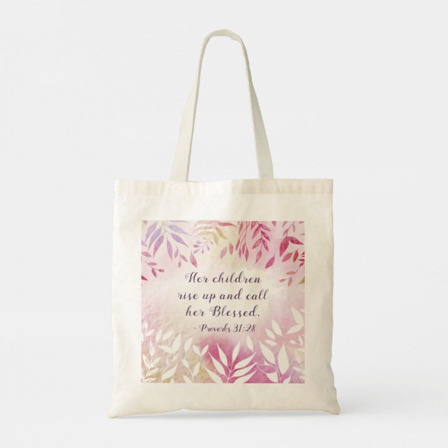 Proverbs 31:28 Children call her blessed Floral Tote Bag (Back)