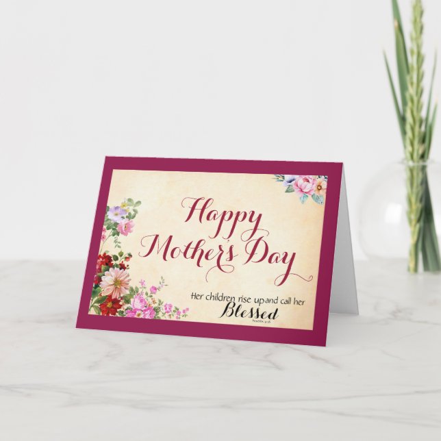 Proverbs 31:28 Flowers - Bible Verses Mothers Day Card (Front)