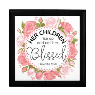 Proverbs 31:28 Mother's Day Scripture Pink Flowers Gift Box
