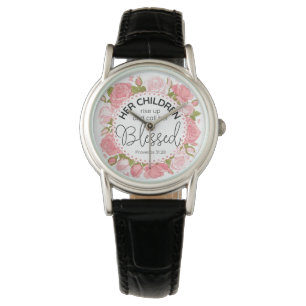 Proverbs 31:28 Mother's Day Scripture Pink Flowers Watch