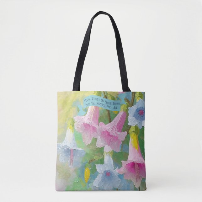 Proverbs 31:29 Bible Faith Quote Mothers' Day Tote Bag (Front)