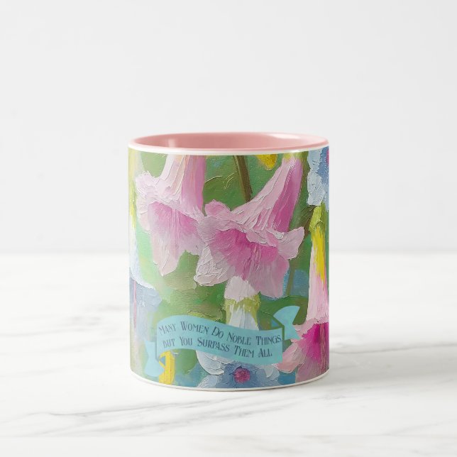 Proverbs 31:29,Bible Verse Mothers Day,Floral Two-Tone Coffee Mug (Center)