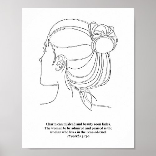 Proverbs 3130 Womans Face Line Art Sketch Black a Poster