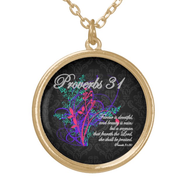 Proverbs 31 Bible Christian Women's Gold Plated Necklace (Front)