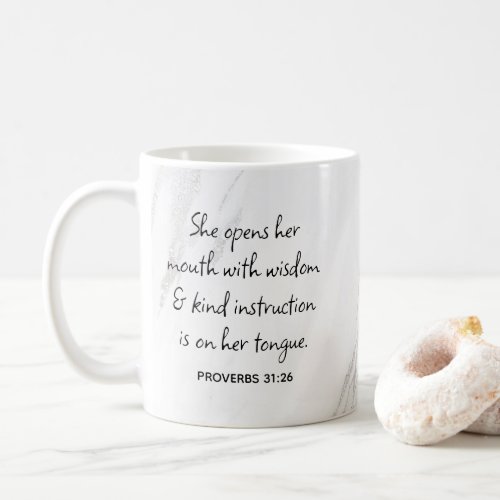 Proverbs 31 Bible Verse White Grey Marble Coffee Mug