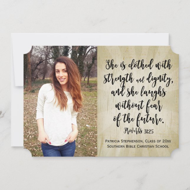 Proverbs 31 Christian Bible Verse Photo Graduation Invitation (Front)