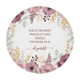 Proverbs 31 Elegant pastel pink flower  Cutting Board