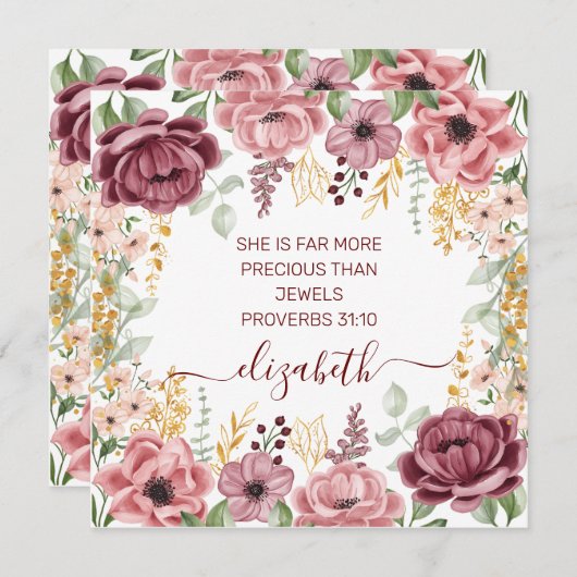 Proverbs 31 Elegant pastel pink flower flat card (Front/Back)