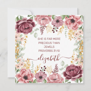 Proverbs 31 Elegant pastel pink flower flat card