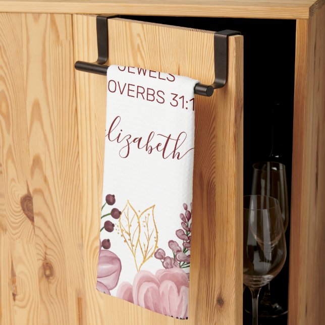 Proverbs 31 Elegant pastel pink flower  Kitchen Towel (Thirds Fold)
