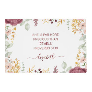 Proverbs 31 Elegant pastel pink flower  Placemat