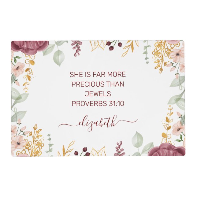 Proverbs 31 Elegant pastel pink flower  Placemat (Front)