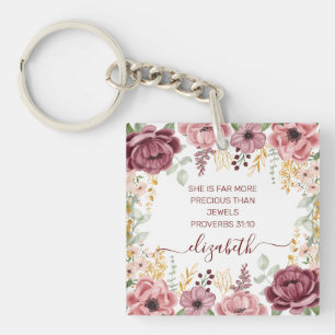 Proverbs 31 Elegant pastel pink flower scripture Keychain