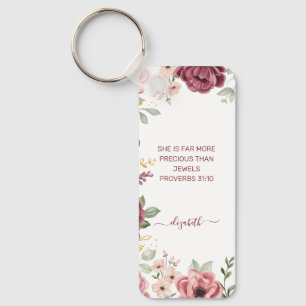 Proverbs 31 Elegant pastel pink flower scripture Keychain