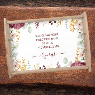Proverbs 31 Elegant pastel pink flower  Serving Tray