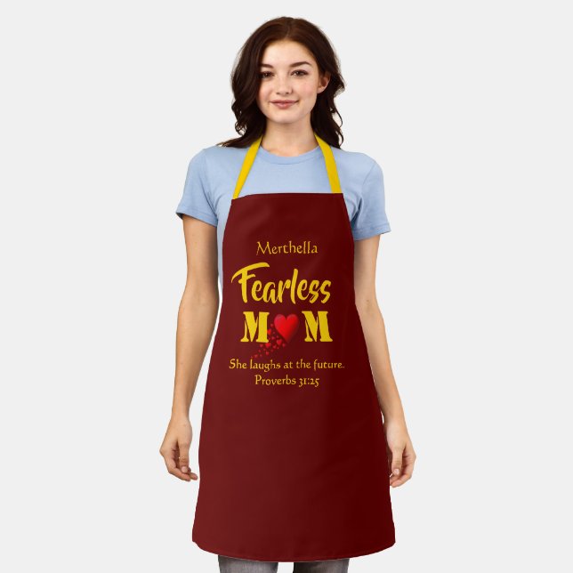 Proverbs 31 | FEARLESS MOM | Personalized Burgundy Apron (Worn)