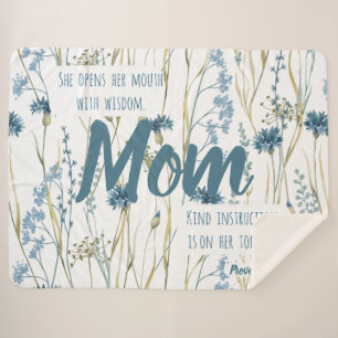 Proverbs 31 Mom Blue & Gold Flowers Sherpa Blanket