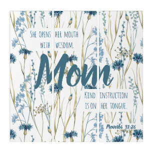 Proverbs 31 Mom Blue & Gold Flowers Triptych