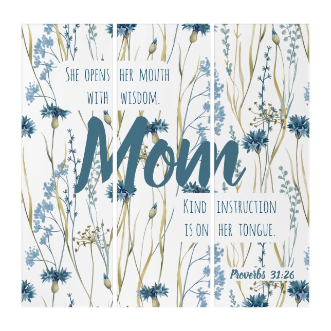Proverbs 31 Mom Blue & Gold Flowers Triptych (Front)