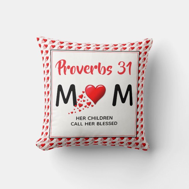 PROVERBS 31 MOM Red Hearts Christian Mother's Day Throw Pillow (Front)