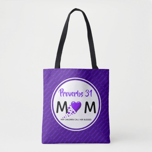 PROVERBS 31 Mother's Day Birthday Purple Tote Bag (Front)