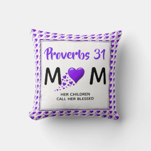 PROVERBS 31 MUM Purple Hearts Mother's Day Throw Pillow