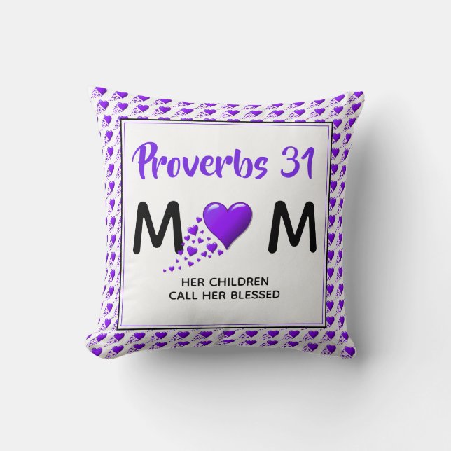 PROVERBS 31 MUM Purple Hearts Mother's Day Throw Pillow (Front)