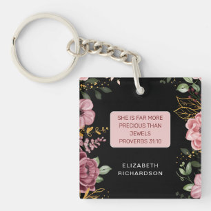 Proverbs 31 scripture pink and black  keychain