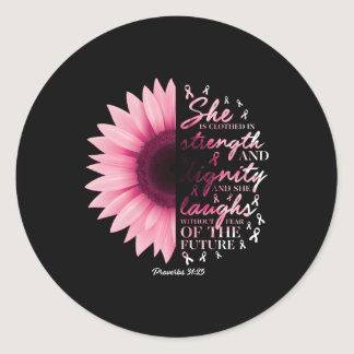 Proverbs 31 Verse Christian Breast Cancer Awarenes Classic Round Sticker