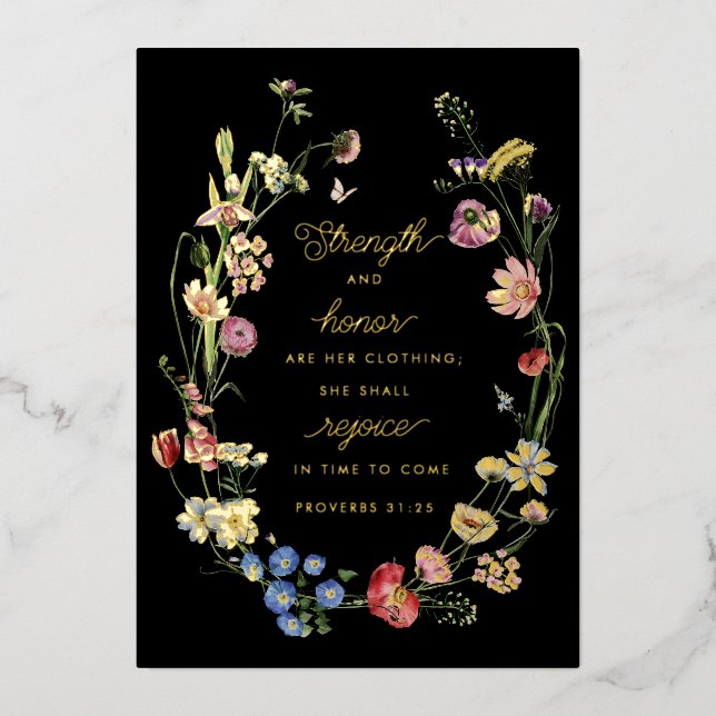 Proverbs 31 Wildflowers Foil Desk Print   Holiday Card (Front)