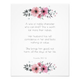 Proverbs 31 Woman Bible Verse with Flowers Photo Print