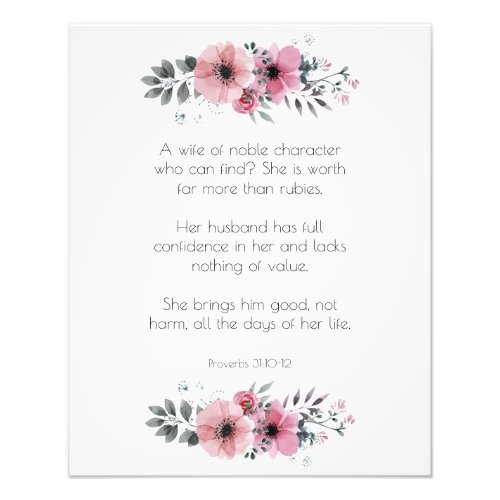 Proverbs 31 Woman Bible Verse with Flowers Photo Print