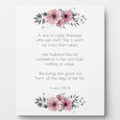 Proverbs 31 Woman Bible Verse with Flowers Plaque