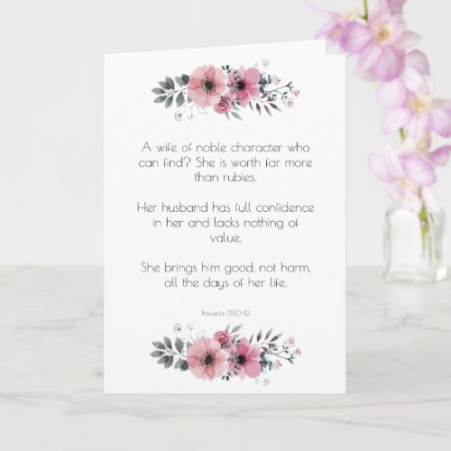 Proverbs 31 Woman Bible Verse with Pink Flowers Card