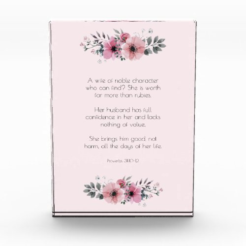 Proverbs 31 Woman Bible Verse with Pink Flowers Photo Block