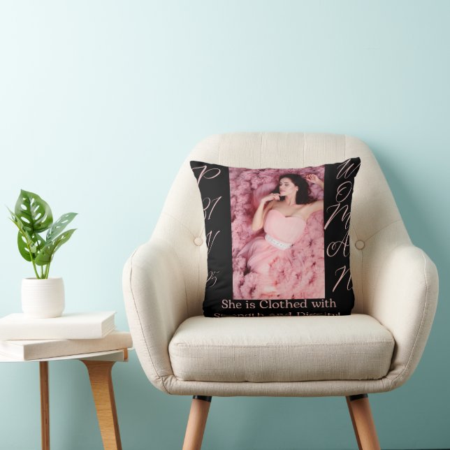 Proverbs 31 Woman Black & Pink Pillow (Chair)