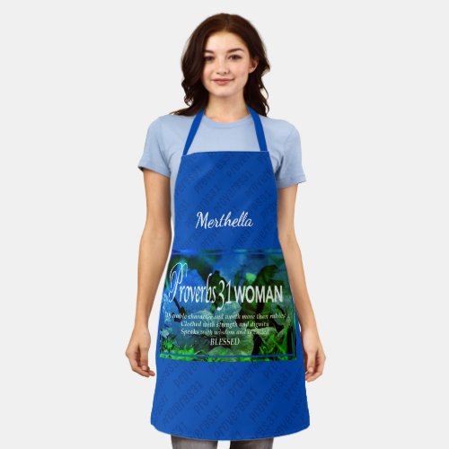 PROVERBS 31 WOMAN  Floral  BLUE Personalized Apron