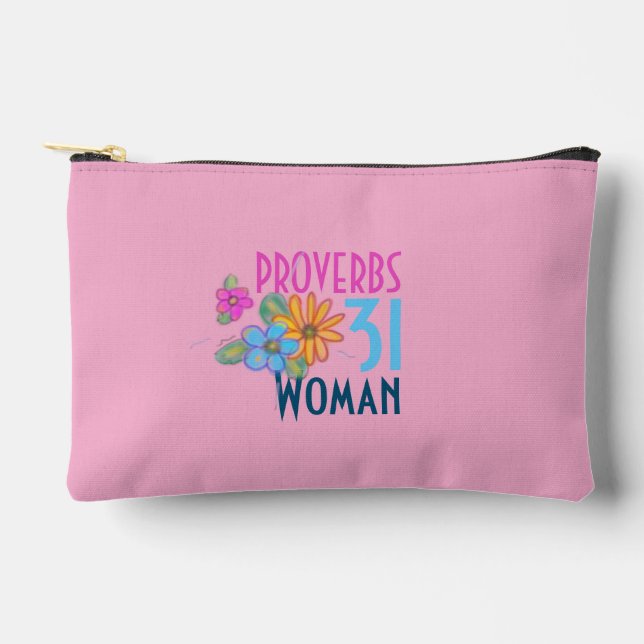 PROVERBS 31 Woman Floral Christian Faith  Accessory Pouch (Front)