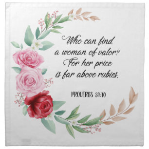 Proverbs 31 Woman of Valor Pink Roses Cloth Napkin